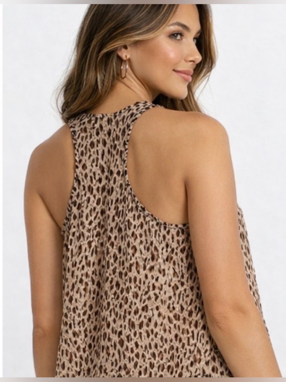 Fire Los Angeles women’s Size S Leopard Print Sleeveless Ruffle Hem Top(A561)
